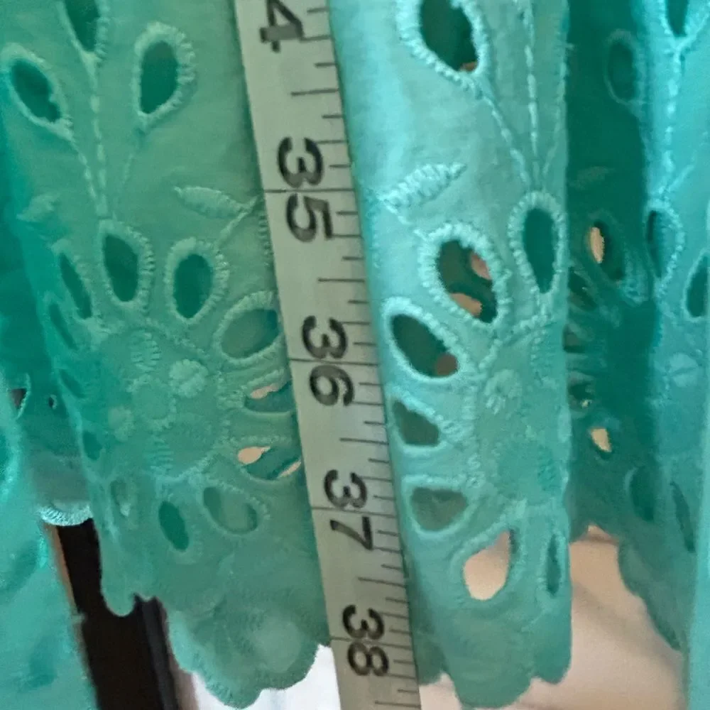 J.Crew Puff Sleeve Eyelet Aqua Blue Tired Dress 22
